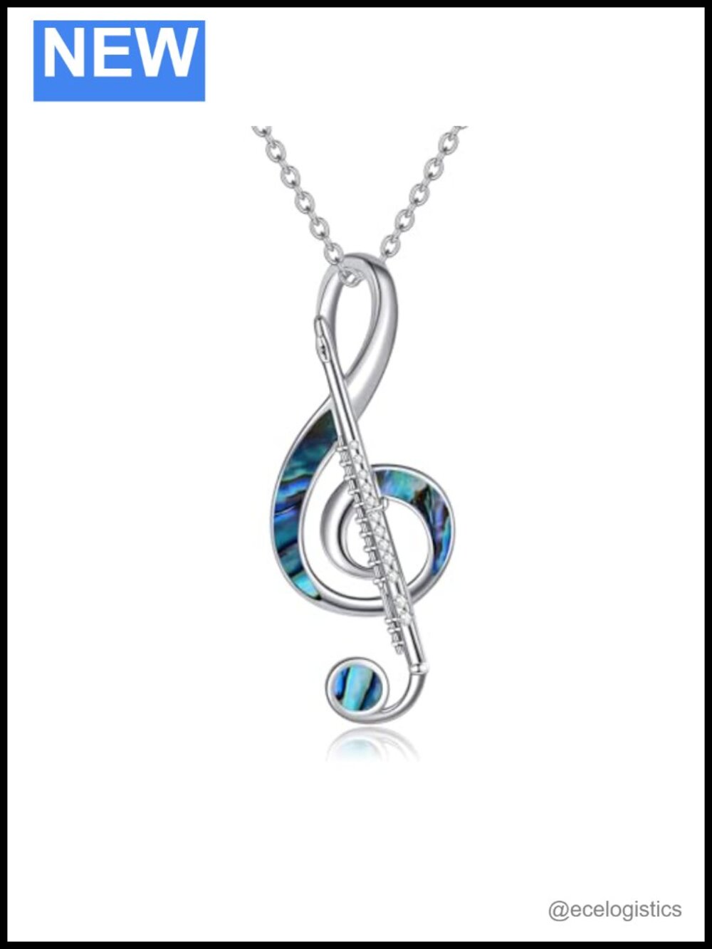 Sterling Silver Music Note Pendant Necklace Clarinet Treble Clef Music Jewelry